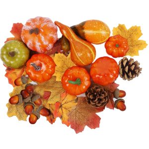 winemana Fall Decorations for Home Mini Pumpkins Gourds & Leaves Set