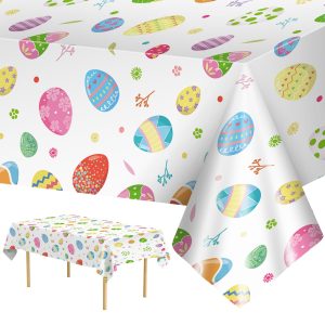 2 Pack Easter Tablecloth - Colorful Easter Eggs Table Cloth, Plastic Disposable Rectangle Spring Easters Egg Table Cover for Easters Tables Decorations and Party Supplies Decor Favors, 108 x 54 Inch