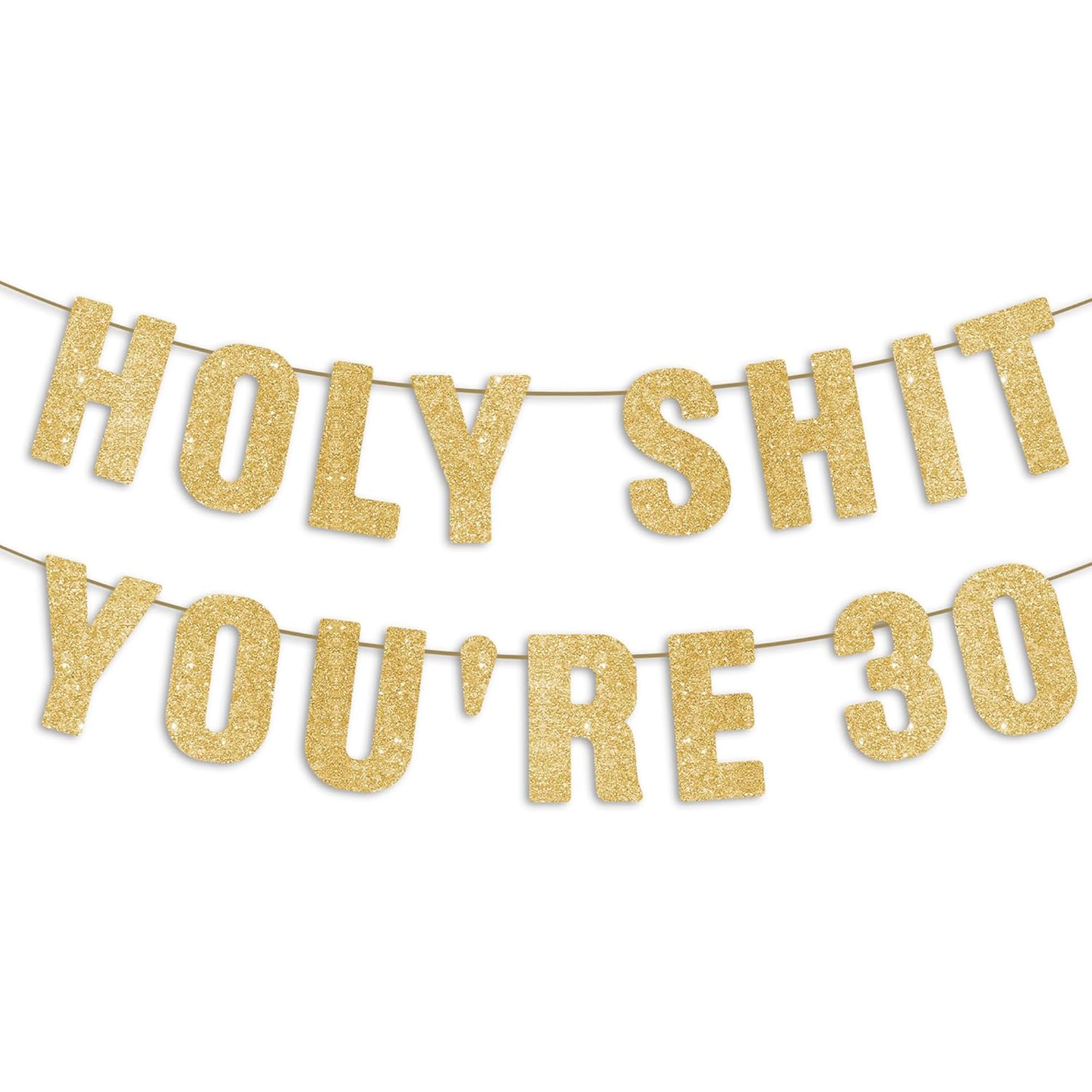 Happy 30th Birthday Decorations for Her, Funny 30 Year Old Party Sign for Him, Pre-Strung 30th Bday Party Banner - Gold Glitter