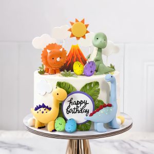 Clay Dinosaur Cake Toppers Dinosaur Egg Volcano Decor for Children Birthday
