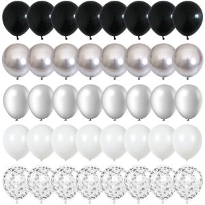 Black and Silver Balloons 60 Packs 12 Inch