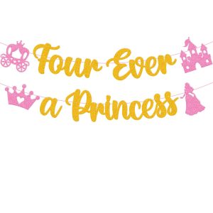 Four Ever A Princess Banner Beautiful Princess Girl 4th Birthday Party Decorations Our Little Princess 4 Years Old Birthday Party Supplies