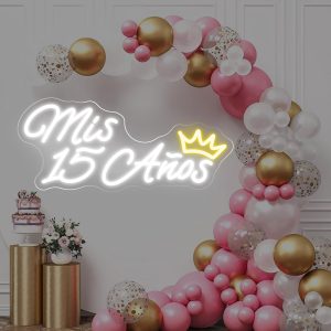 Mis 15 Años Neon Sign, White Quinceañera Party Led Light for Birthday Party