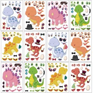 24 Sheets Make a Face Dinosaur Stickers for Boys Kids Party Favors