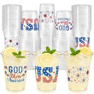GuassLee 50pcs 250th Anniversary 4th of July Party Cups Plastic Disposable Cups for Independence Day Memorial Day Party Decor Supplies (12 oz)