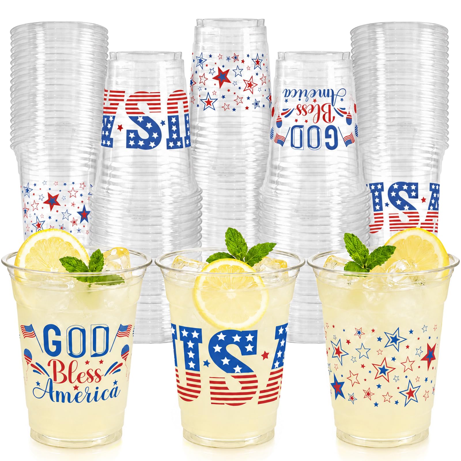 GuassLee 50pcs 250th Anniversary 4th of July Party Cups Plastic Disposable Cups for Independence Day Memorial Day Party Decor Supplies (12 oz)