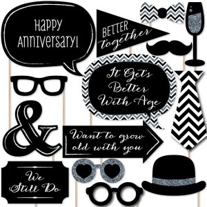 Wedding Anniversary Photo Booth Prop Kit, DIY Cardstock Props - 20pc
