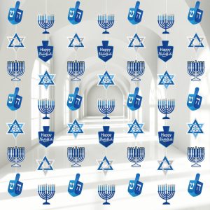 Xinnun 8 Pcs Blue and White Hanukkah Star Hanging Garlands Banner