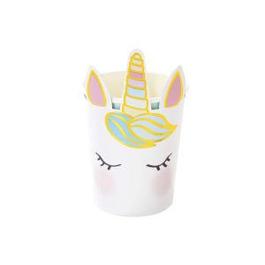 Talking Tables 8 x 9oz Unicorn Face Paper Cups for Kids Unicorn Birthday Party, Pastel Pink with Gold Foil, Bridal Shower, Baby Shower, Wedding, 9oz 250ml