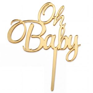 Apluselection Acrylic Gold Oh Baby Cake Topper for Baby Shower, 7.5"x6"