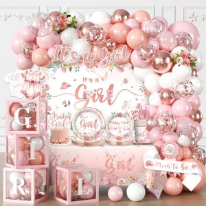 323Pcs Baby Shower Decorations for Girl, All-in-One Set for 25 Guests