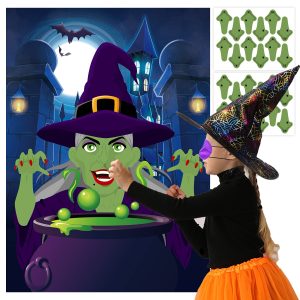 Halloween Games for Kids Pin the Nose on The Witch Game Halloween Party Games for Kids ​Halloween Witch Party Activities Decorations Pin The Tail Game for Halloween Themed Party Favors Supplies