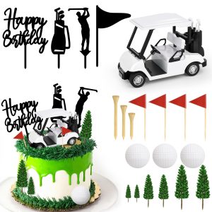 21 Pack Golf Cake Decorations Set with Golf Cart Toy Flag Golf Ball Green Tree, Golf Birthday Cake Toppers for Golf Theme Birthday Party Decoration Supplies