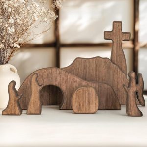 NEROSUN Wooden Empty Tomb Easter Scene and Cross Decoration