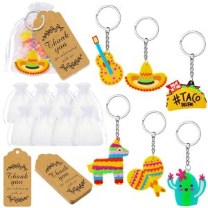 Sureio 108 Pcs Mexican Keychain Fiesta Party Favors with Thank You Gift Tag