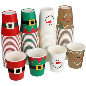 Funtery 100 Pieces Christmas Paper Cups Christmas Disposable Coffee Cups