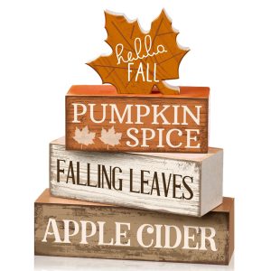 Moucuny 4 Pcs Thanksgiving Table Decor Wooden Stacked Maple Leaf Fall Decor | Thanksgiving Tiered Tray Decorations,…