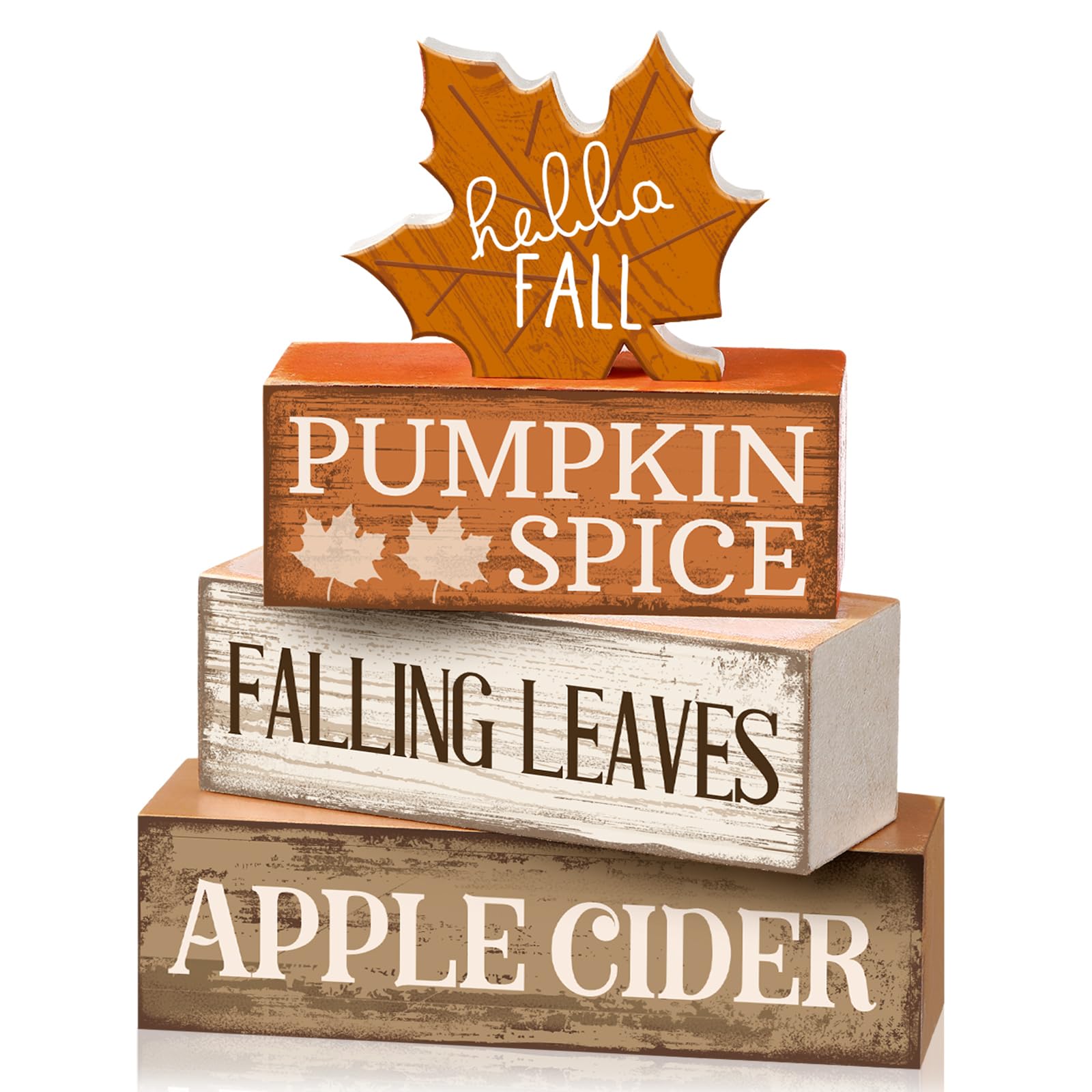 Moucuny 4-Piece Wooden Stacked Maple Leaf Fall Decor
