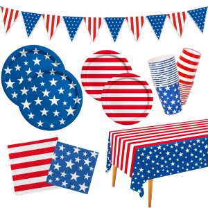 4th of July American Flag Patriotic Party Supplies Disposable Paper Plates Napkins Cocktail…