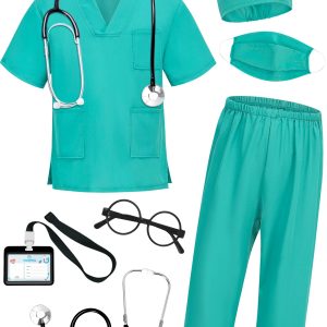 ICECUTE Doctor Scrubs for Kids,7 Pcs Scrubs Costume with Accessories 3-11Y