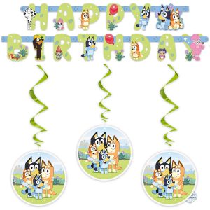 Bluey Birthday Decorations and Party Supplies - Banner and 3 Hanging Swirls