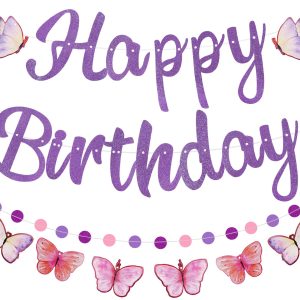 Danadia Pre-Strung Happy Birthday Banner, NO DIY Party Decorations (Purple)