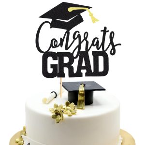 Arthsdite 1Pc Congrats Grad Cake Topper, Class of 2026 Themed Graduation Party Decorations for University College High School Celebration Party Supplies - Black Glitter