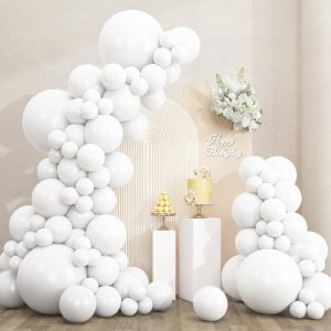 RUBFAC White Balloons Different Sizes 135pcs for Birthday Arch
