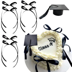 Class of Cake Topper Congrats Bow Birthday Decoration with Graduation cap Bows for Graduation Bow for Congrats Themed Party (Black)
