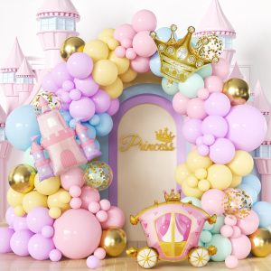 Adeyoo Princess Balloon Garland Arch Kit, 136Pcs Multicolor Pastel Balloons