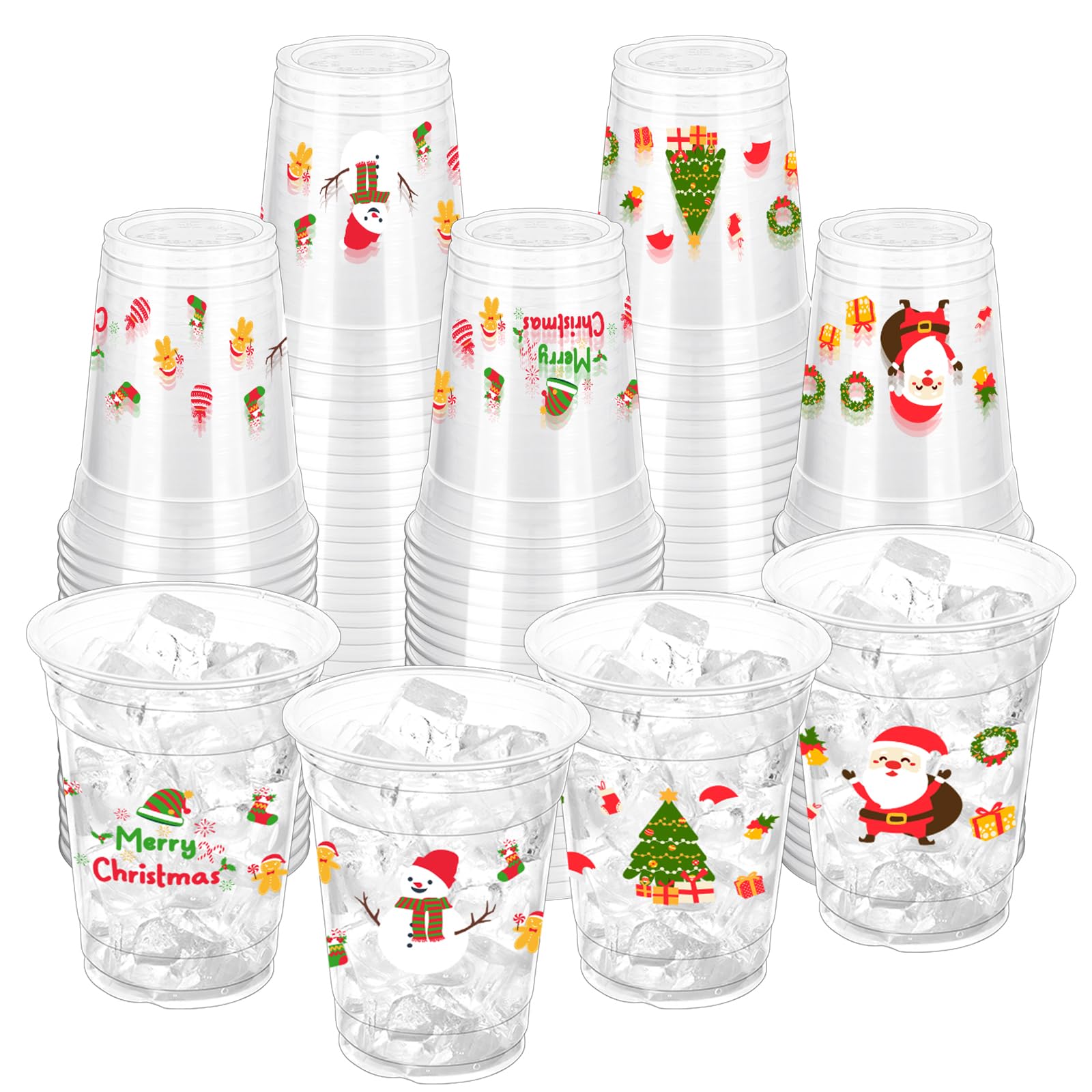 ZCPTZ 100 Pcs Christmas Party Cups, 12oz Disposable Cups Merry Christmas Disposable Clear Cups Plastic Party Cups for Party Favors Holiday Party Supplies