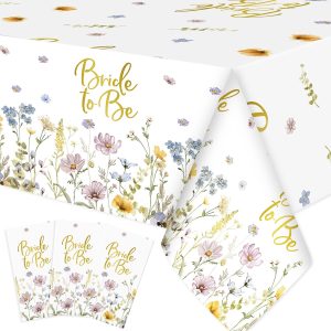 Ganeen 3 Pack Bride to Be Tablecloths, Floral Bridal Shower Table Covers