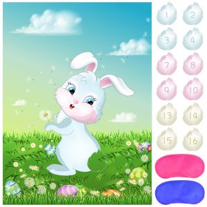 ASTARON Pin The Tail on The Bunny Game for Birthday Party, Easter Party Game with 24 pcs Tail Stickers for Happy Easter Party Decoration Supplies