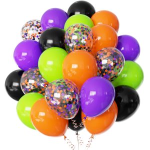 60pcs 12inch Balloons - Halloween Decorations, Latex Balloons, Inflatable Toys, Globos - Black, Orange, Green