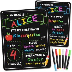 IJIGU First Day of School Sign, 14 x 11 Inch Double Sided Reusable Back to School Chalkboard with 6 Liquid Chalk Markers, First & Last Day Board Supplies for Preschool Kindergarten Kids Boys Girls