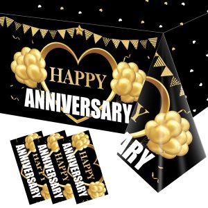Eiurteao 3Pcs Happy Wedding Anniversary Tablecloth Decorations