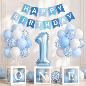 Yumiche First Birthday Decorations for Boy, Blue 1st Birthday Party Set