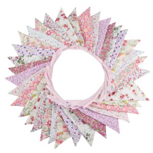 10M/32Ft Triangle Bunting Banner, 36 Pcs Cotton Fabric Flags Pennant Garlands for Birthday…