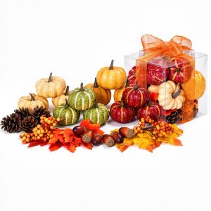 Keeplush 30Pcs Artificial Pumpkins Set, Assorted Fall Fake Pumpkins Acorns Pine Cones Berries Maple Leaves, Fall Decor for Halloween Thanksgiving Home Mantel Tabletop