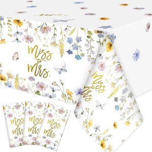 Ganeen 3 Pcs Floral Bridal Shower Tablecloths Plastic, 54 x 108 Inch