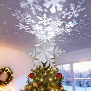 DG-Direct Christmas Tree Topper with Rotating Snowflake Projector, Silver