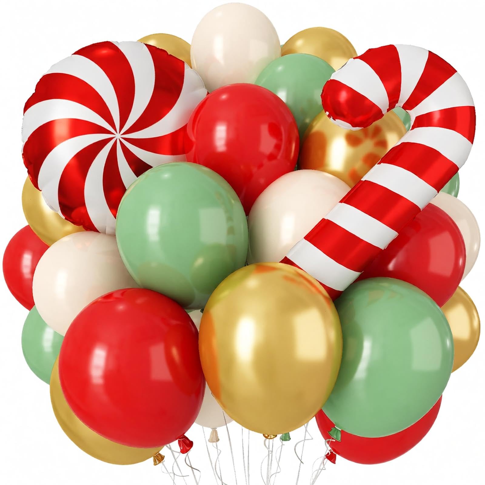 Froova 35-Piece Red, Green, Gold & Candy Cane Christmas Balloons