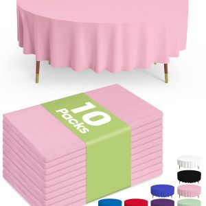 Pureegg Plastic Table Cloth Disposable 10 Pack, 84'' Round Table Cloths, Easter Party, Valentines, Mothers Day Decorations, Tablecloths, Round, Pastel Plastic Cover, Leakproof & Sturdy, Pink