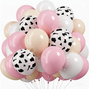 HILAVO Cowgirl Balloon 12 Inch Pastel Light Baby Pink White Nude Retro Western Balloons Cow Print Party Balloon for Boho Rodeo Baby Shower Birthday Farm Theme Cowgirl Western Party Decorations