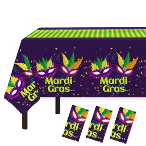 Childom Mardi Gras Decorations,3 Pack Disposable Plastic Tablecloths for Rectangle Table 54" x 108" Mardi Gras Tablecloths for Party Decor,Table Cloths for Birthday,Home,Dinner,Carnival,Party Supplies