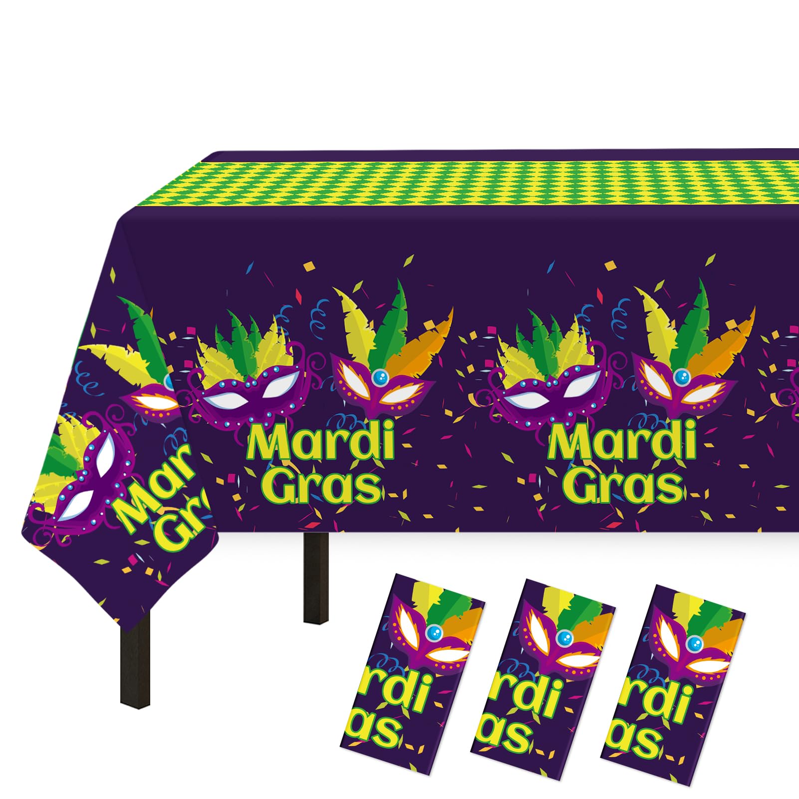 Childom Mardi Gras Decorations,3 Pack Disposable Plastic Tablecloths for Rectangle Table 54" x 108" Mardi Gras Tablecloths for Party Decor,Table Cloths for Birthday,Home,Dinner,Carnival,Party Supplies