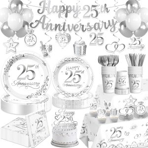 176 Pcs 25th Anniversary Decorations for 25 Year Wedding Silver Party