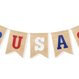 Uniwish USA Banner Burlap Bunting 4th of July Decorations