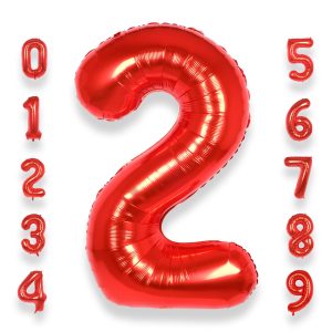 AULE 40 Inch Red 2 Balloon Number Foil 0-9 Birthday Big Numbers