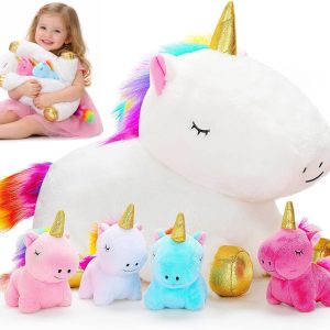 KMUYSL Mommy Plush Toys with 4 Babies, Stuffed Animal for Kids, Unicorn